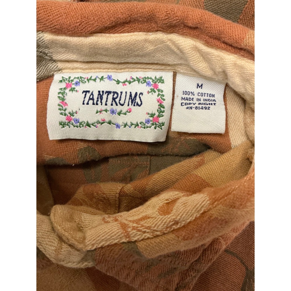 90s Tantrums Autumn Patchwork Long Sleeve Cotton Top Cottagecore Earthy - Picture 4 of 6